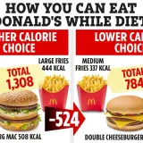 Porównanie posiłków McDonald's: Big Mac ma 508 kcal, a podwójny cheeseburger 445 kcal. Wyższy wybór to 1308 kcal, niższy 784 kcal.