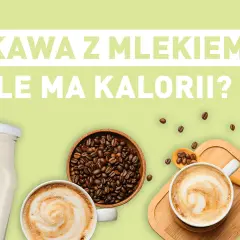 Kawa z mlekiem, ziarna kawy, mleko w butelce i filiżanki kawy latte.