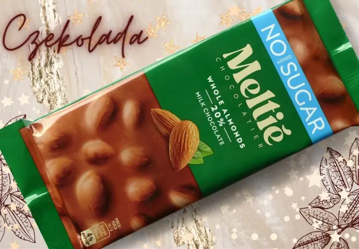 Czekolada Meltie z całymi migdałami, bez dodatku cukru.