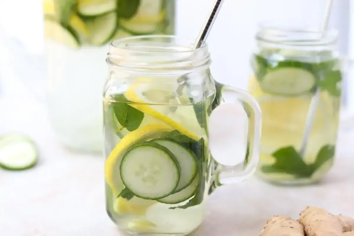 Sassy water w słoiku z cytryną, ogórkiem i miętą. Orzeźwiający napój, który doda Ci energii.